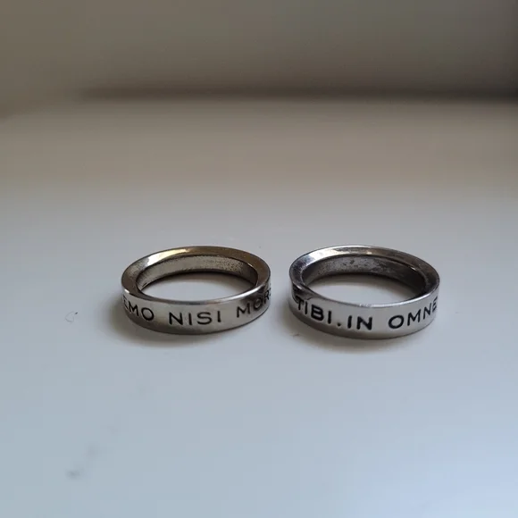 Marc Jacobs Latin phrase rings, silver 925, possibly size